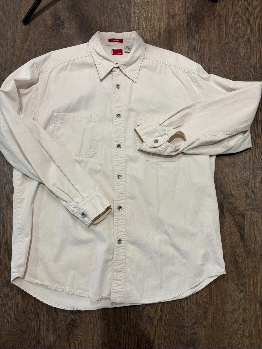 VTG Levi's Men's Light Cream Button-Front Shirt Jacket - Large - Picture 8 of 11